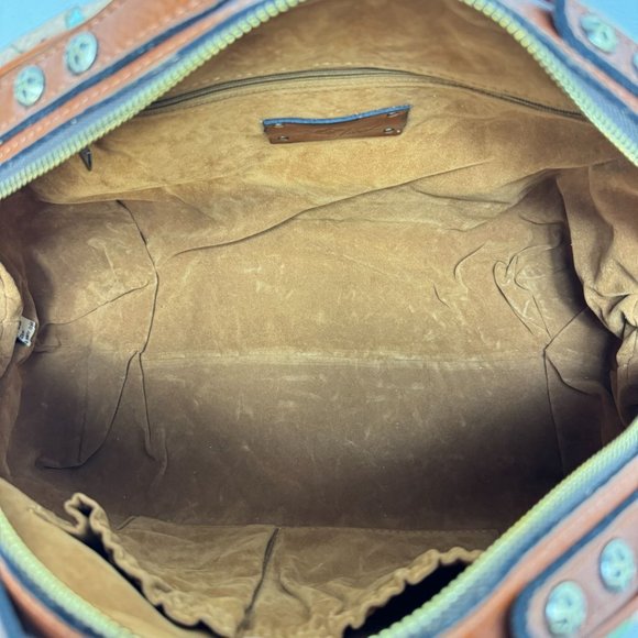 Patricia Nash Crackled Rose Garden Straw Collection Satchel Tan Pink - Picture 7 of 10